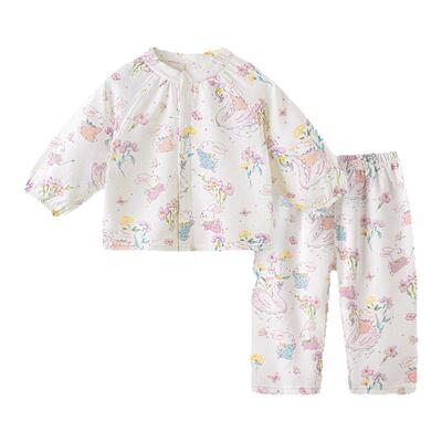 【天竹纱布】宝宝睡衣套装夏季薄款长袖竹棉儿童家居服婴儿空调服