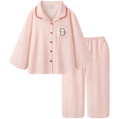 睡衣女款春秋纯棉粉色长袖家居服