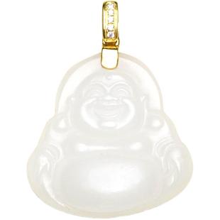 和合玉器18K金和田玉羊脂玉立佛坐佛羊脂白玉金镶钻石佛像头吊坠