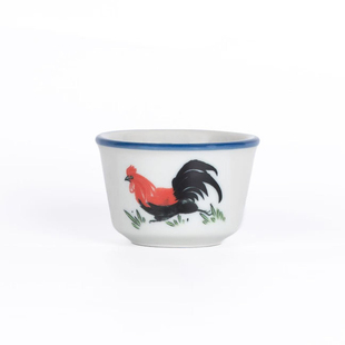 品茗杯陶瓷杯酒杯釉下彩青瓷仿古功夫茶具套装手绘加厚防烫公鸡杯