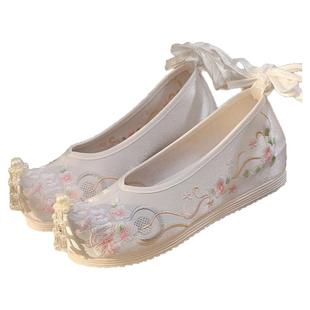 汉服鞋子女春季珍珠古风内增高翘头单鞋配马面裙古装明制绣花鞋女