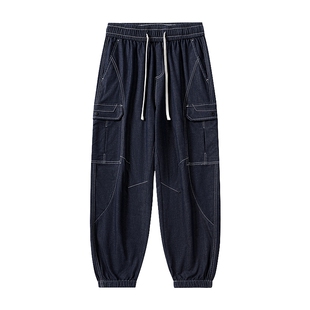 男士加绒牛仔裤男冬季加厚裤子男款青少年束脚裤加绒裤美式工装裤