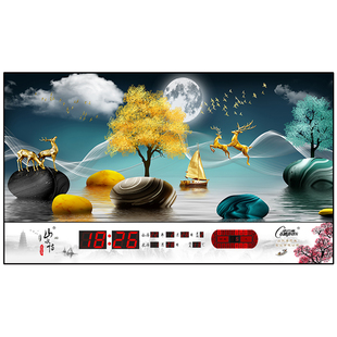 康巴丝万年历电子钟2025年新款智能时钟壁挂式客厅挂钟山水画钟表