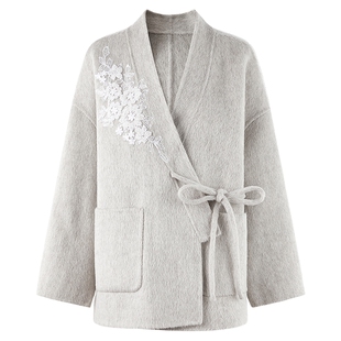 MISSCOCOON可可尼中式双面毛呢外套女2025秋冬新款短款绵羊毛大衣