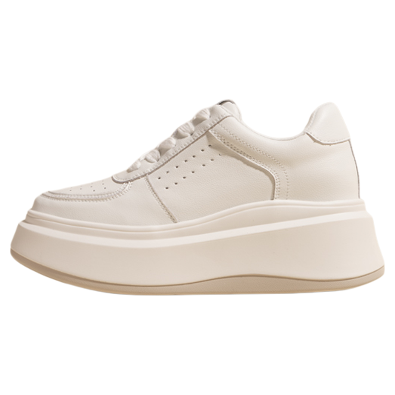 真皮内增高女鞋2025夏季新款超火时尚小白鞋透气休闲松糕底板鞋