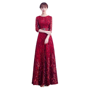 红色晚礼服裙女气质高端合唱演出服宴会主持人夏季长款新娘敬酒服