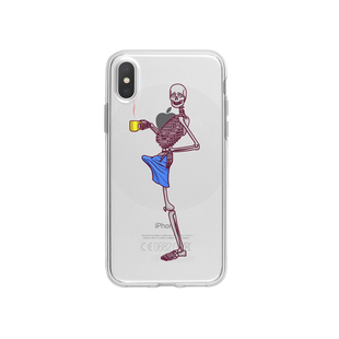 不撞壳儿趣味小众个性骷髅手机壳适用iPhone14promax透明全包软壳苹果13保护套紫色插画