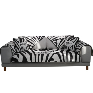 雨朵 欧美简约个性zebra黑白斑马纹纯棉沙发垫布艺防滑四季通用