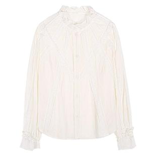 落落狷介白色蕾丝衬衫女2025年新款设计感小众立领宽松仿真丝上衣