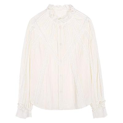 落落狷介白色蕾丝拼接衬衫女