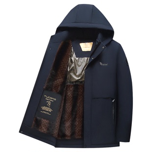 啄木鸟棉服男款2025新款冬季加绒加厚保暖棉衣可拆卸帽外套爸爸装