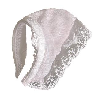 白色蕾丝发箍头巾一体法式三角巾包头方巾帽田园风周也同款发饰女