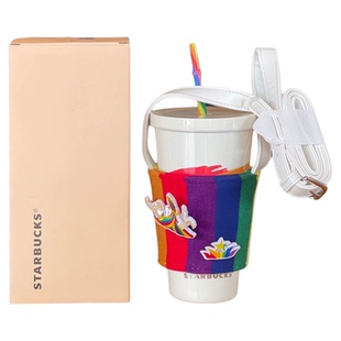 星巴克大爱系列彩虹款不锈钢吸管杯咖啡杯送礼550ml 婷婷爱挖宝