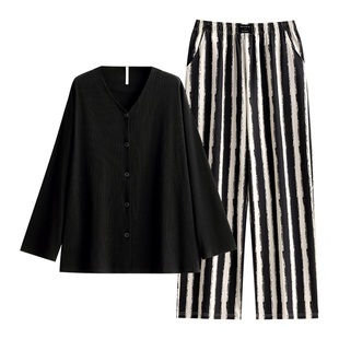 悦内睡衣女士春秋款秋季秋天长袖纯棉家居服高级感黑色可外穿出门