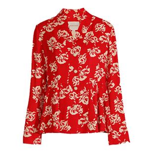 Ground Show/阁兰秀2025早春新款红色印花上衣女长袖V领轻薄舒适