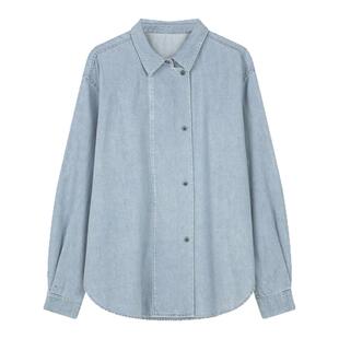 solighter 法式复古双排扣牛仔衬衫女秋季2025新款宽松长袖衬衣
