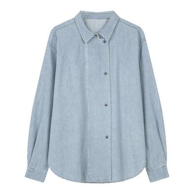 solighter双排扣牛仔长袖衬衫