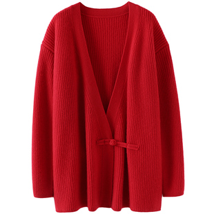 温婉大气风范~新中式国风加厚100%纯山羊绒开衫女针织开衫外套冬