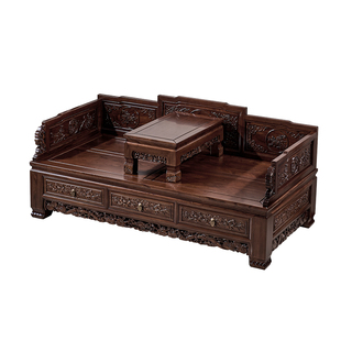 新中式实木罗汉床两用推拉储物罗汉榻榆木沙发小户型复古客厅家具