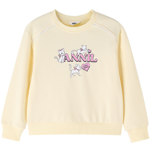 安奈儿童装女童圆领长袖卫衣2026春新款可爱休闲弹力甜美短款宽松