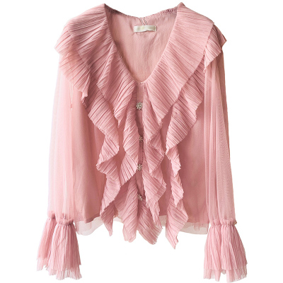 百褶减龄韩版衬衫宽松荷叶边