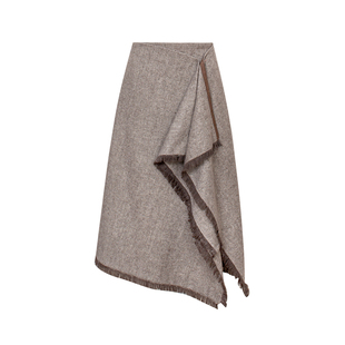 TOP家 优雅格调 法式复古解构主义 垂坠感羊毛呢不规则流苏半身裙