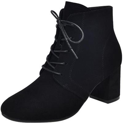 圣梵西磨砂系带粗跟高跟短靴女靴