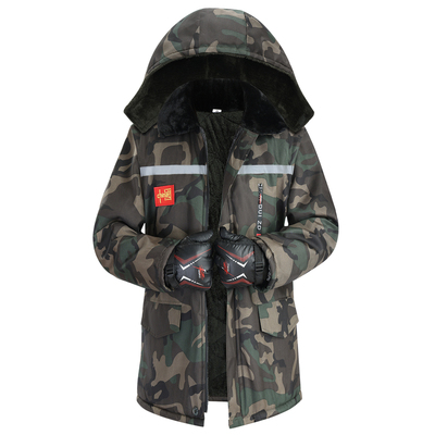 冬季加绒加厚中长款迷彩棉衣