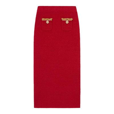 self-portrait红中长针织半身裙