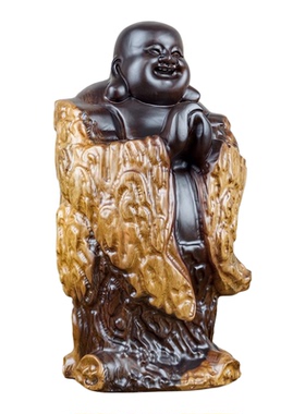 黑檀实木雕刻弥勒佛摆件恭喜