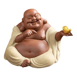 紫砂招财弥勒佛茶宠精品手工大肚佛茶玩茶道茶桌茶台禅意人物摆件