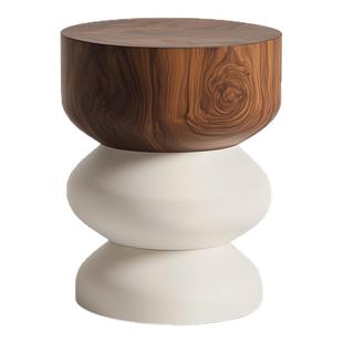 意式极简圆形撞色实木墩子高级感客厅沙发边几小茶几创意床头角几