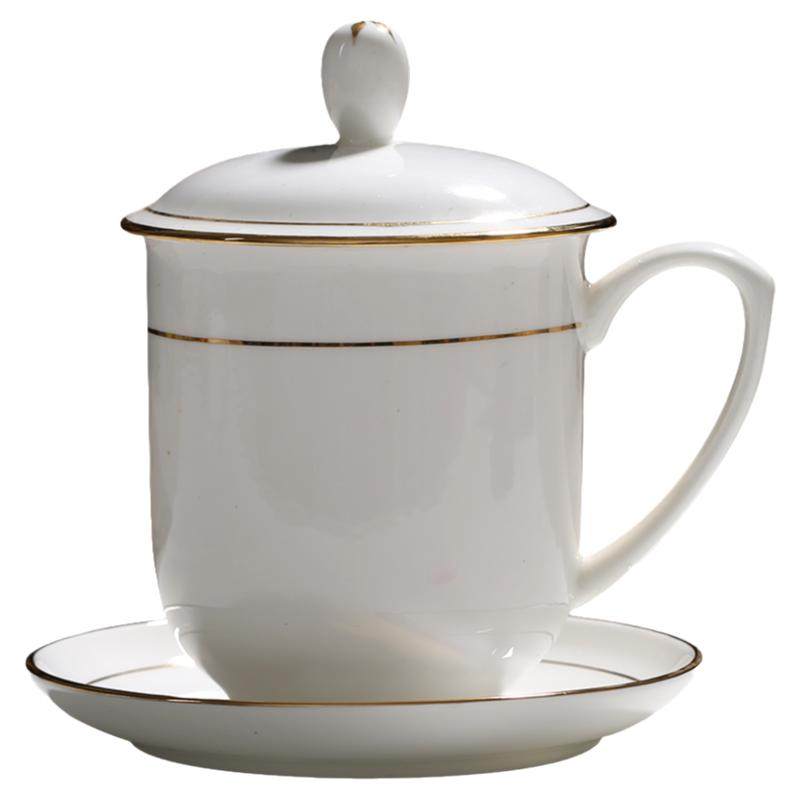 景德镇陶瓷茶杯带盖会议办公室骨瓷茶杯陶瓷杯子手柄水杯定制刻字