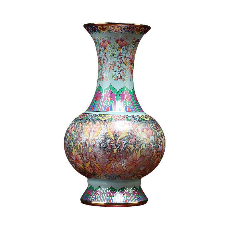 陶瓷珐琅彩花瓶插花佛前供具摆件