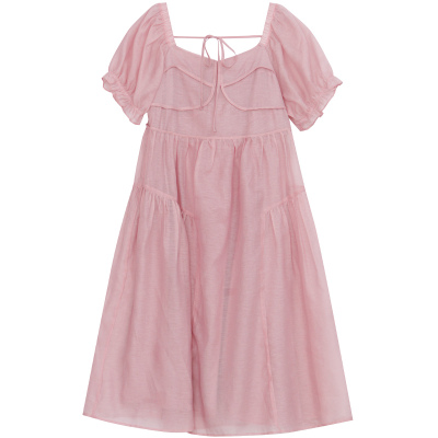 大码百分百茶歇裙方领连衣裙