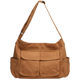 韩系文艺水洗帆布邮差包男女款大容量单肩斜挎包慵懒风学生上课包