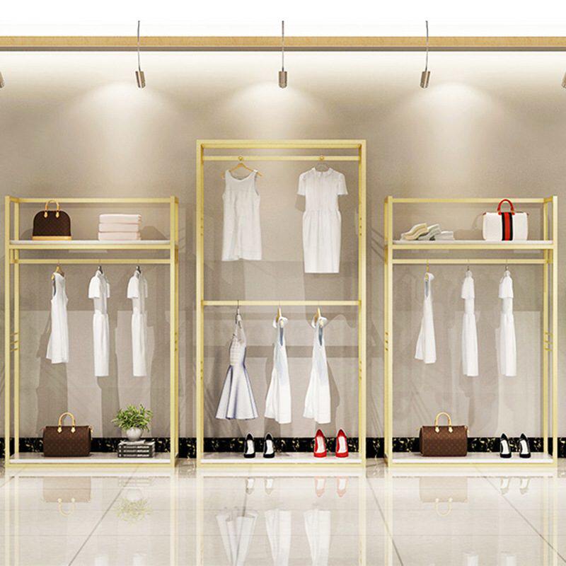 简约金色服装货架落地组合中岛架 服装店装修展示架衣架设计批发