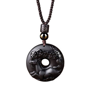 普陀山天然黑曜石十二生肖平安扣吊坠男款本命年护身符挂件项链女