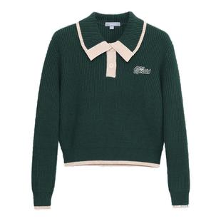 北欧时刻polo领25新款上衣果绿色洋气减龄针织衫春季女学院风毛衣