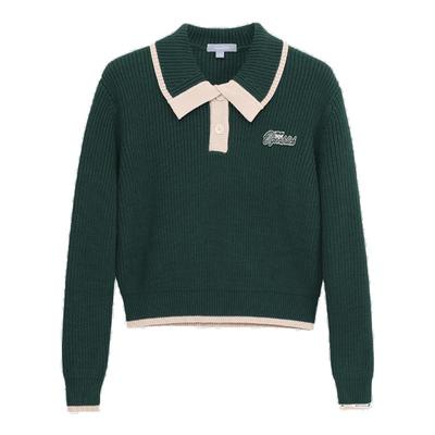 北欧时刻polo领果绿色针织衫