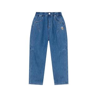 NOISY TEDDY 25年冬新款简约纯色保暖儿童加绒牛仔裤松紧舒适百搭