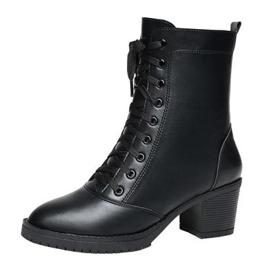 马丁单靴女春秋系带高跟短靴牛皮