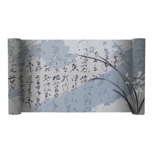 梅兰竹菊绢本茶席 彩绘防水长条桌旗 新中式轻奢简约布艺 禅意