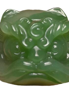 天然和田玉碧玉醒狮单珠手链串绳配珠绿色醒狮和田玉文玩diy配件