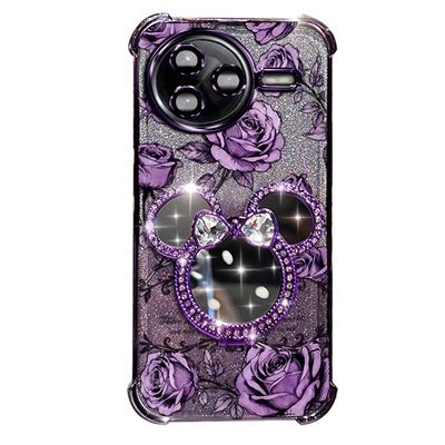 POCOF7PRO自带补妆镜全包防摔手机壳pocof7pro玫瑰印花米奇旋转支架软边框按键精准防尘塞设计边框多巴胺色系