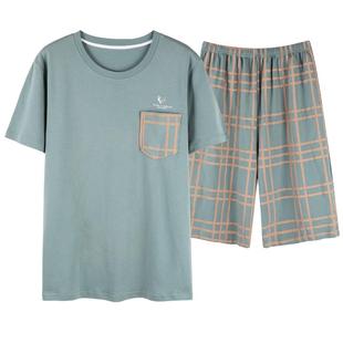 男士睡衣夏款网红风短袖纯棉薄款青少年春秋季短裤男生家居服套装