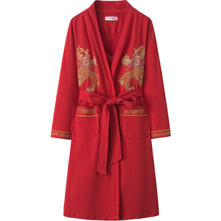 长袖睡袍女纯棉春秋款吊带睡裙内搭可外穿女性感两件套装新娘诱惑