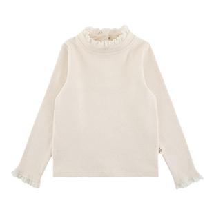 幼悠 女童蕾丝翻领防风保暖打底衫冬季甜蜜可爱弹力亲肤抓毛T恤潮