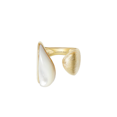 HUSSAIN水滴白贝母戒指女