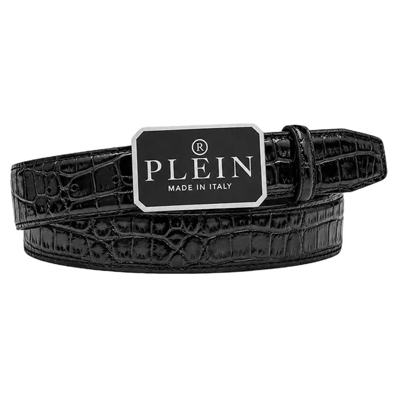 PHILIPP PLEIN 男士正装通勤商务压纹牛皮皮带Plein 标识腰带